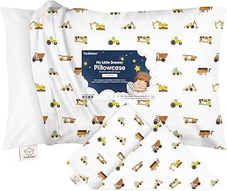 KeaBabies Toddler Pillowcase 13"x18" - Organic Cotton Toddler Pillowcase for Kids, Boys, Girls,Soft & Durable Cotton Cover for Miniature Sleepy Pillows,Cute Colors,Pillow Sold Separately(Construction)
