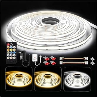 DAYBETTER COB Tunable COB LED Strip Lights White (2700K-6500K) with 6080 LEDs, 24V Adapter, RF Remote Control, Dimmable High Density Uniform LED Strip for Bedroom, Kitchen,
