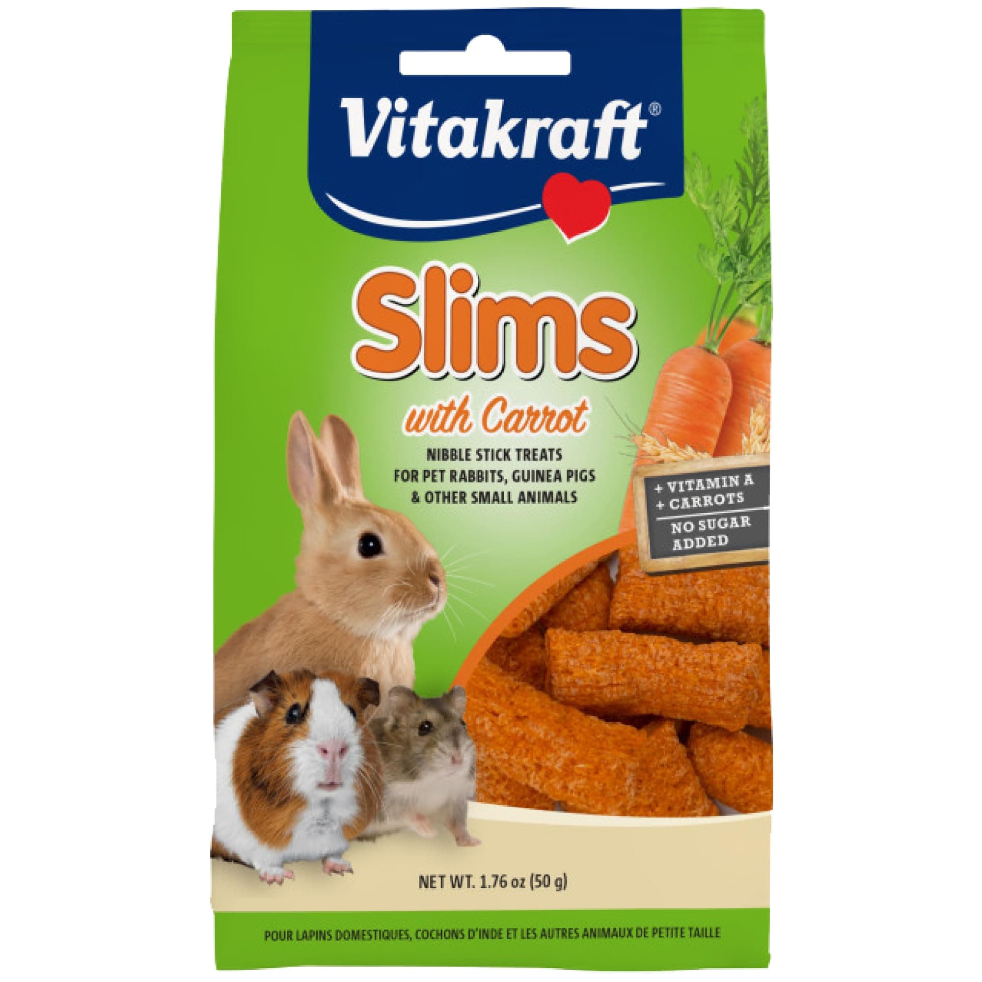 Vitakraft Slims with Carrot Small Animal Treats 1.76 oz Crunchy Baked Snacks for Rabbits Guinea Pigs Hamsters Gerbils Nutritious Light Texture with Carrot Flavor Wholesome Nourishment