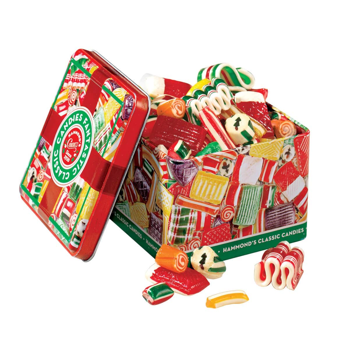 Old Fashioned Holiday Classics Mix Hard Candy in Decorative Tin, Includes Assorted Ribbon, Pillow, & Hard Candies, Handcrafted in the USA