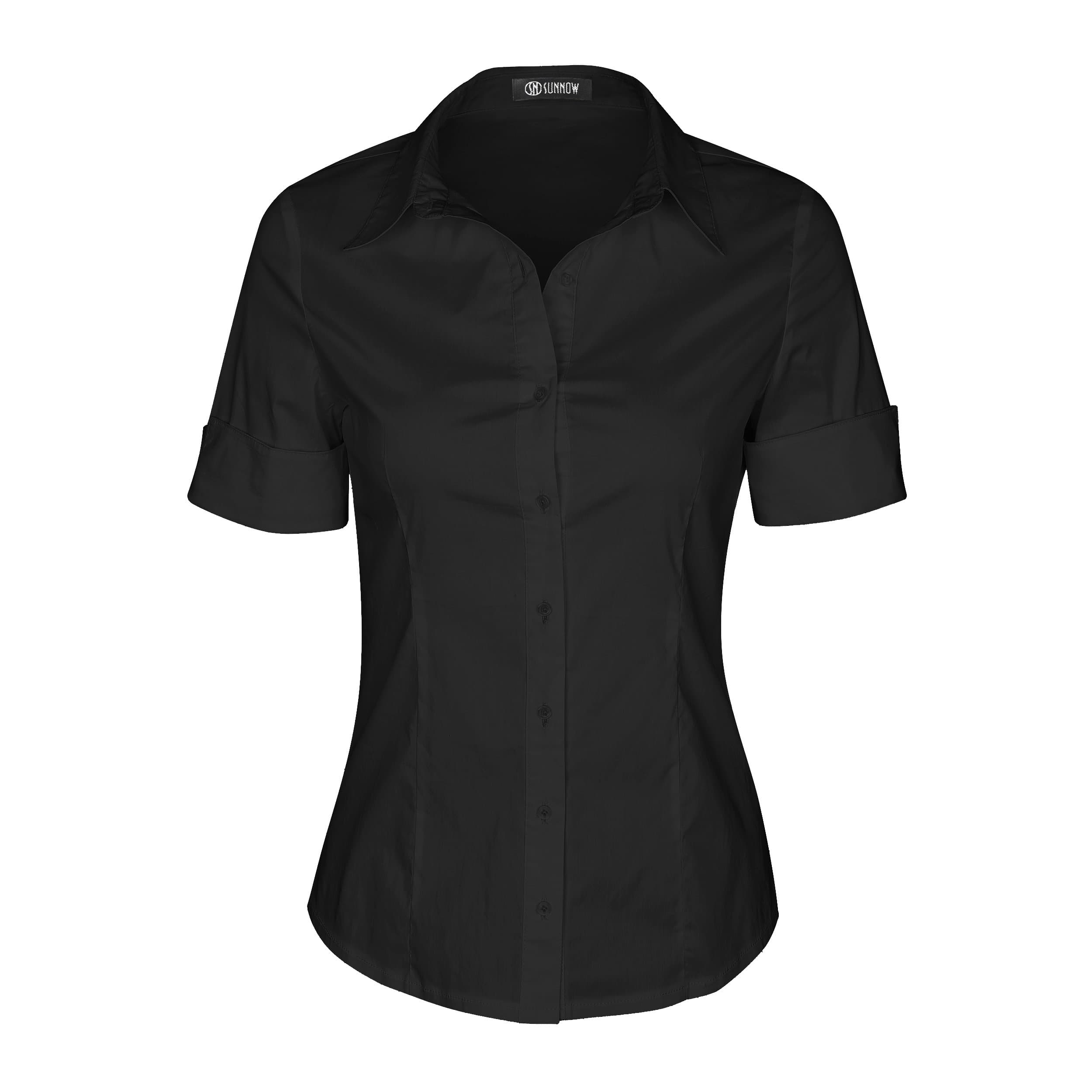 SUNNOW Womens Button Down Shirts Tailored Short Sleeve Shirt Basic Simple Stretch Wrinkle Free Formal Work Blouses