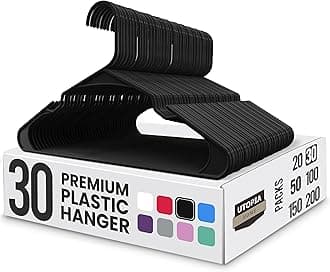 Clothes Hangers 30 Pack - Plastic Hangers Space Saving - Durable Coat Hanger with Shoulder Grooves (Black)