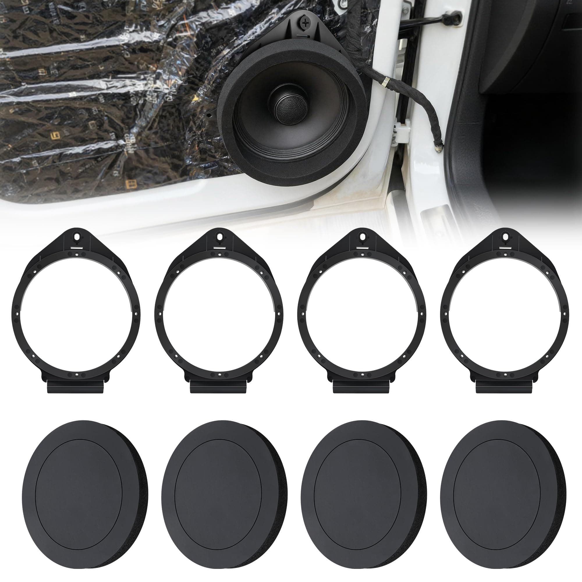 6.5" Speaker Adapter Spacer Ring with Foam Ring, Compatible with Chevy/Silverado/GMC/Buick/Cadillac 1995-2012, Aftermarket Door Speaker Bracket Mounting Kit, Enhanced Bass & Clarity, 4 Set