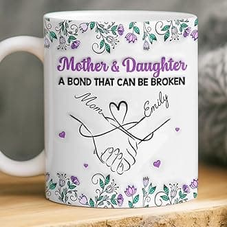 Pawfect House Custom 2D Mug, Personalized Birthday Gifts For Mom, Daughter, A Bond That Can't Be Broken, Mother And Daughter Mug With Names, Mom Gifts For Birthday, Christmas, Ceramic Coffee Cups