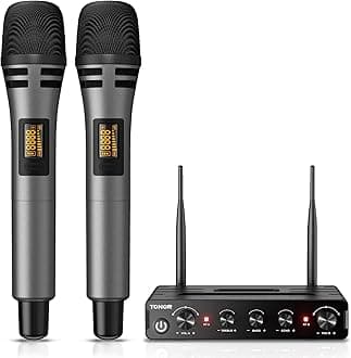 Wireless Microphone Systems, TONOR Professional Dual UHF Wireless Karaoke Microphone Set, Handheld Dynamic Vocal Microphone with Receiver for Home Karaoke, Party, Church, DJ, Wedding, Speech TW350