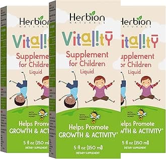 HERBION Naturals Vitality Supplement for Children, Promotes Growth and Appetite, Relieves Fatigue, Improves Mental & Physical Performance, for Kids 1 Year & Above, 5 Fl Oz, Pack of 3