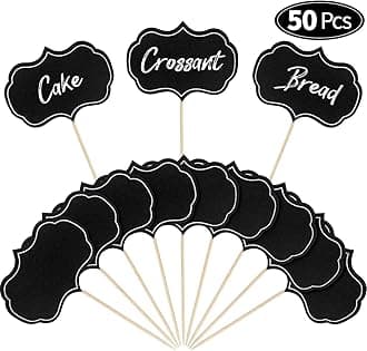 Blulu 50 Pieces Cheese Markers for Charcuterie Board Buffet Labels Food Tags Blank Toothpick Flags Appetizer Signs Chalkboard Cupcake Toppers Picks for Wedding Birthday Party Decorations (Black)