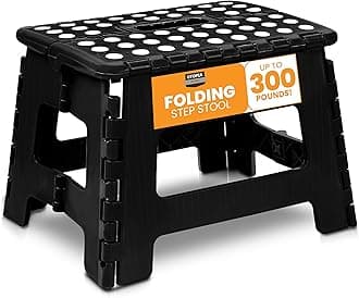 Folding Step Stool 9 Inch, Portable Anti Slip Surface for Kids and Adults, Heavy Duty Folding Stool with Carrying Handle, 300 lbs Load Capacity, Pack of 1, Black
