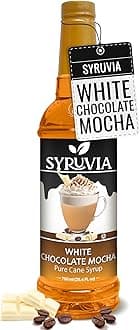 Syruvia Coffee Syrup, White Chocolate Mocha Flavored Syrup for Drinks, Lattes, and Desserts – 25.4 fl oz,
