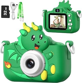 ZONEY Dinosaur Kids Camera Toy Christmas Birthday Gifts for Girls Boys 3-12 HD Selfie Digital Video Camera for Toddlers Cute Portable Little Girls Boys Gifts Toys for 3 4 5 6 7 8 9 Years Old (Green)