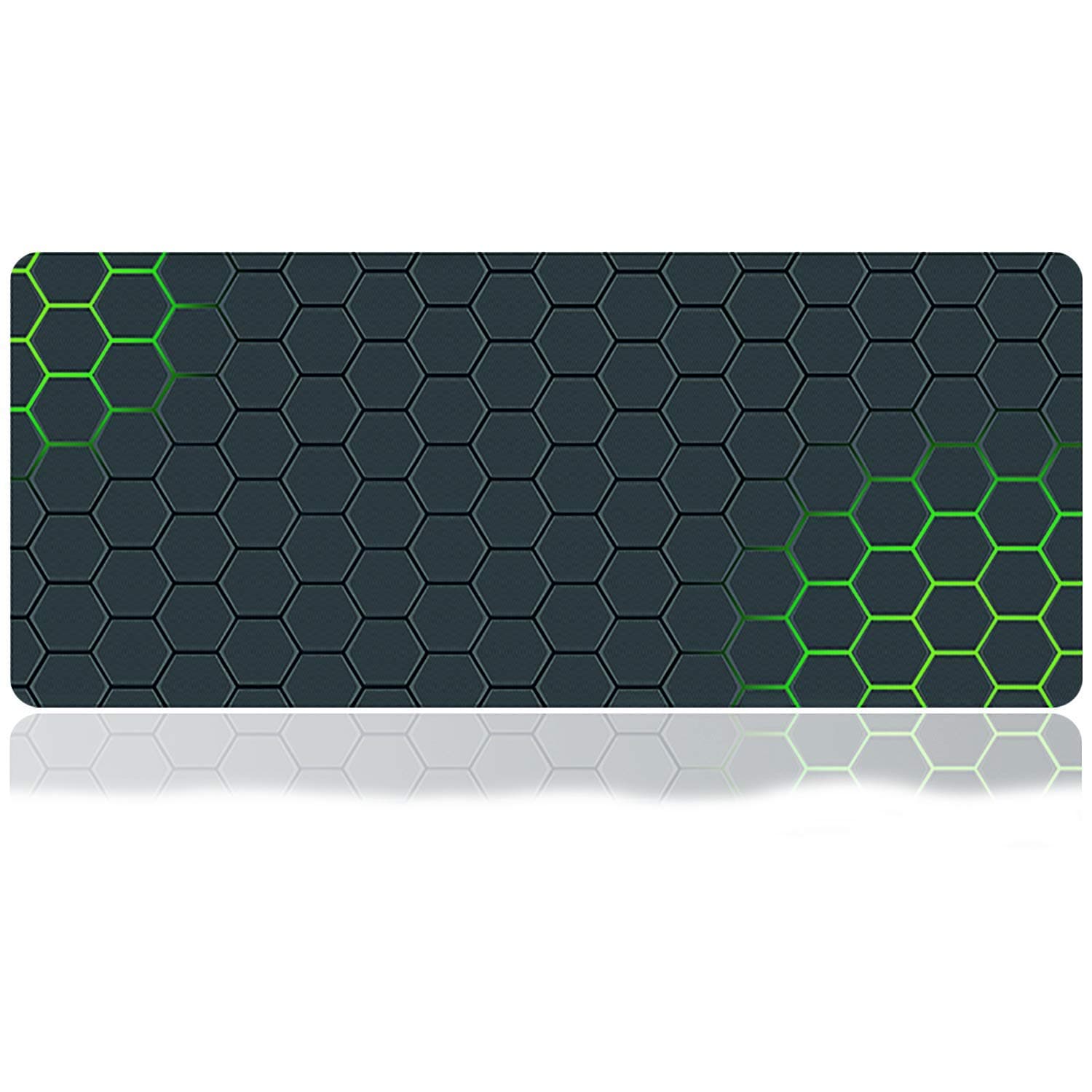 Large Gaming Mouse Pad, Mouse Mat with Stitched Edge, Non-Slip Rubber Base Mousepad with Portable Bag, for Desktop, Laptop, Keyboard, Consoles, 35.4 x 15.7 x 0.1 (Black+Green)