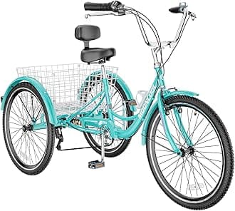 MOONCOOL Adult Tricycles 3 Wheel 7 Speed Trikes, 20/24/26 inch Adult Trikes 3 Wheeled Bike with Basket for Seniors, Women, Men