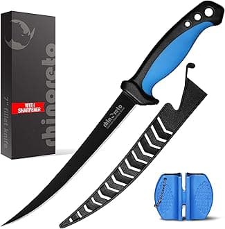 Rhinoreto Fillet Knife for Fish, Razor Sharp Flexible German Stainless Steel Blade 5-9 inch, Professional Knives for Filleting and Boning, with Non-Slip Handle, Protective Sheath and Sharpener set