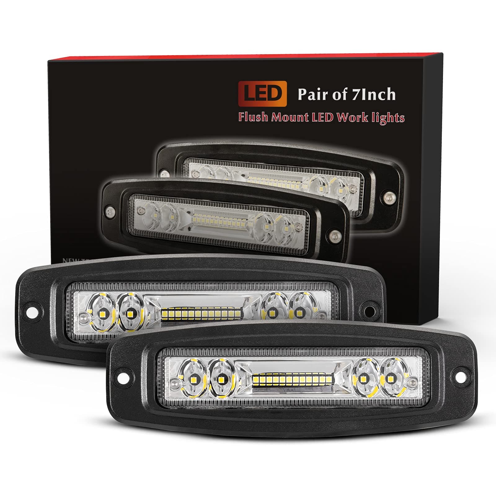 7" Flush Mount LED Light Pods, 2 Pcs 4800LM Off Road Work Bar Flood Spot Combo Beam Driving Fog Bumper Lights for Truck Golf Cart UTV ATV