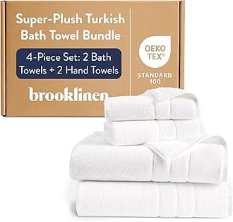 Brooklinen Super Plush Turkish Cotton Bath Towel Set - 2 Bath Towels + 2 Hand Towels Set, White, 100% Cotton | Best Luxury Spa Towels