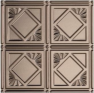 FASÄDE Traditional Style/Pattern 4 Decorative Vinyl Glue Up Ceiling Panel in Brushed Nickel (12X12 Inch Sample)