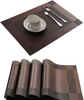 4Pcs Placemats for Dining Table 45 * 30cm Easy to Clean Plastic Washable Placemat for Kitchen Table Indoor Outdoor Table Mats Heat-resistand Washable Woven Vinyl Table Mats (Brown)
