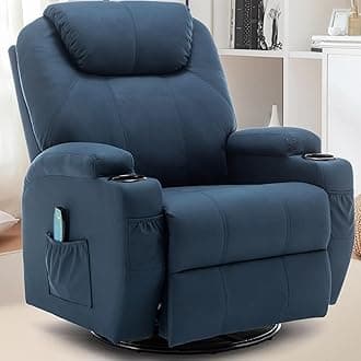 Recliner Chair, Rocking Chair with Massage and Heat, 360° Swivel Recliner Chairs for Adults, Rocker Manual Recliner with Remote Control and Cup Holder for Living Room, Bedroom, Nursery
