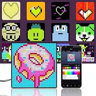 XNREOZLM LED Pixel Art Display, Smart Digital Lamp Set with Calendar, Matrix Panel, APP Control, DIY Patterns, Text Programmable Led Sign for Game Room Accessories & Decor, 32x32 Pixel Panel