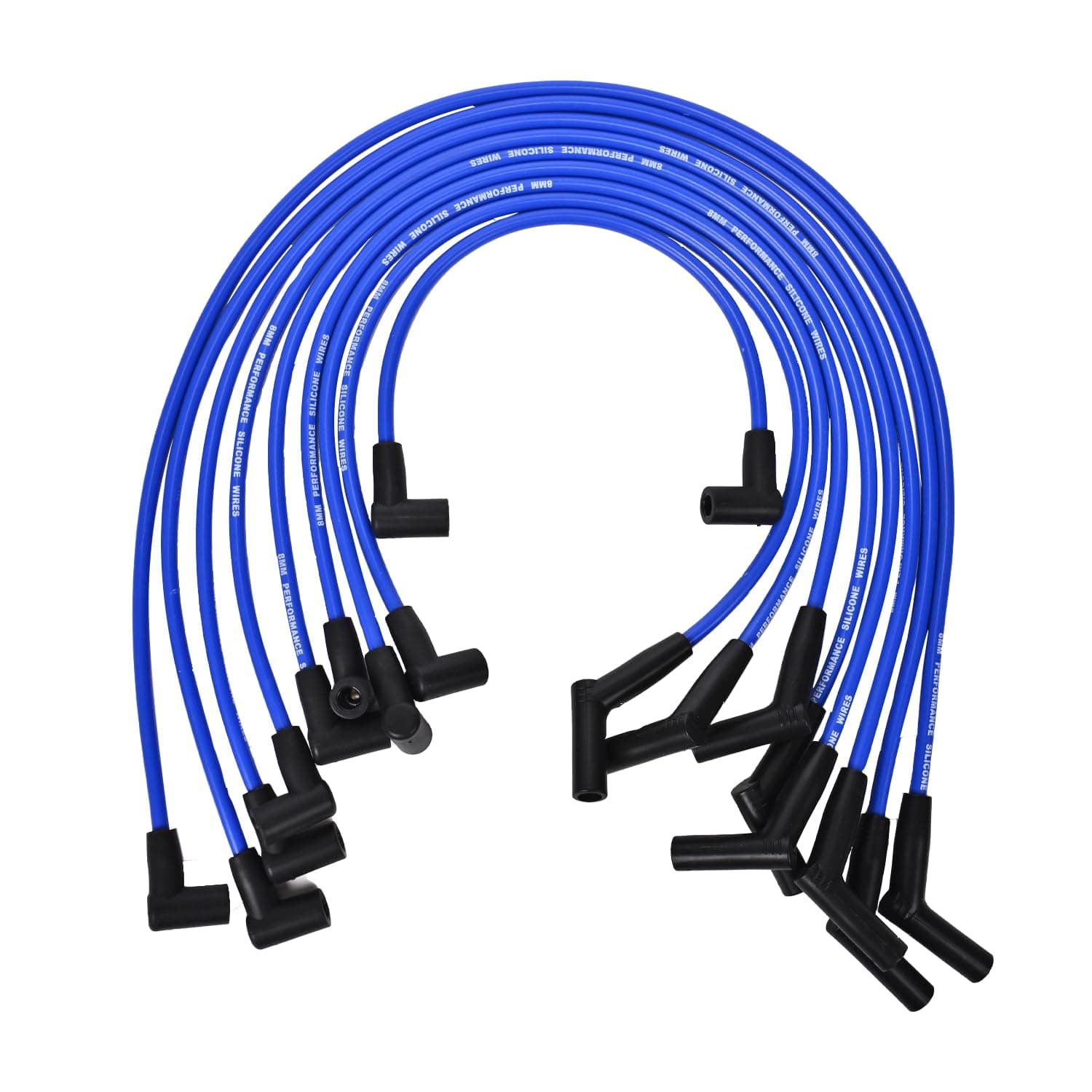 Silicone Spark Plug Wires Set 8.0mm Blue Replacement for SBF Small Block Ford Valve Cover Wires 221 255 260 289 302 351W Fits HEI Distributor Caps with Coil Wire