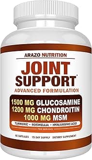 Arazo Nutrition Glucosamine Chondroitin Turmeric Msm Boswellia - Joint Support Supplement for Relief 60 Capsules for Bones, Back, Knees, Hands (60 Capsules)