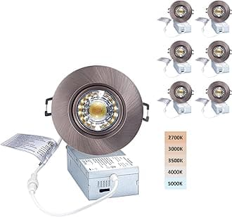 Premium Canless Recessed Gimbal Downlight Rotatable-Spotlight 5 CCT 3 Inch Eyeball Ceilling Potlight, Dimmable Recessed Lights Fixture with Junction Box, 8W, Oil Rubbed Bronze, 6P