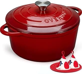 Overmont 5.5QT Enameled Cast Iron Dutch Oven with Lid Cookbook Heavy-Duty Casserole with Dual handles for Braising, Stews, Roasting, Bread Baking