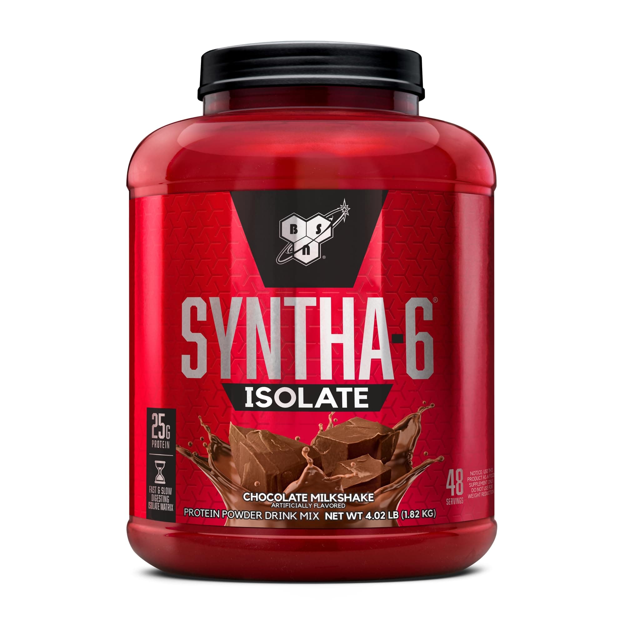 BSN SYNTHA-6 Isolate, Chocolate Post Workout Protein Powder for Muscle Gain, Whey Protein Isolate, Milk Protein Isolate, Essential Amino Acids, Chocolate Milkshake, 4.02 Pounds, 48 Servings
