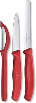 Victorinox Swiss Classic paring knife set with peeler, paring knife and tomato knife, 3-piece set, Extra sharp blade, Red