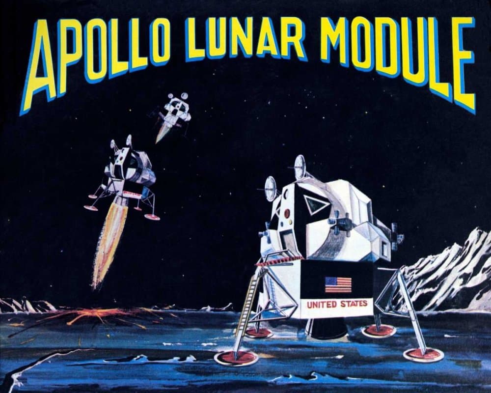 Image on ROLLED CANVAS Apollo Lunar Module Retrobot - Vintage horizontal Art print vintage advertising astronomy and space space craf Canvas fine art 17_X_22_in
