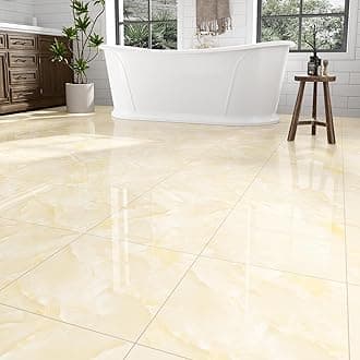 30 Pack Peel and Stick Floor Tiles Vinyl Floor 12 x 12 inch Self Adhesive Waterproof Flooring Planks DIY for Bathroom, Kitchen, Living Room, RV, Cover 30 Sq. Ft, Polish Ivory Beige Marble