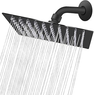 NearMoon Rain Shower Head, High Flow Stainless Steel Square Rainfall Shower, High Pressure Design, Awesome Shower Experience Even At Low Water Flow (8 Inch, Matte Black)