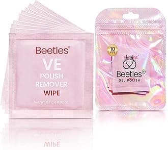 Beetles Nail Polish Remover Wipes - Non-Acetone, 2-in-1 Remove & Nourish Nail Polish Remover Pads - Travel Size, Individually Wrapped with Vitamin E for Quick Dry Nails Polish (10 Pack)