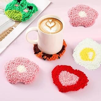 LIKEUDO 5 Pcs Punch Needle Coasters Embroidery Kits DIY Punch Needle Tools Kit