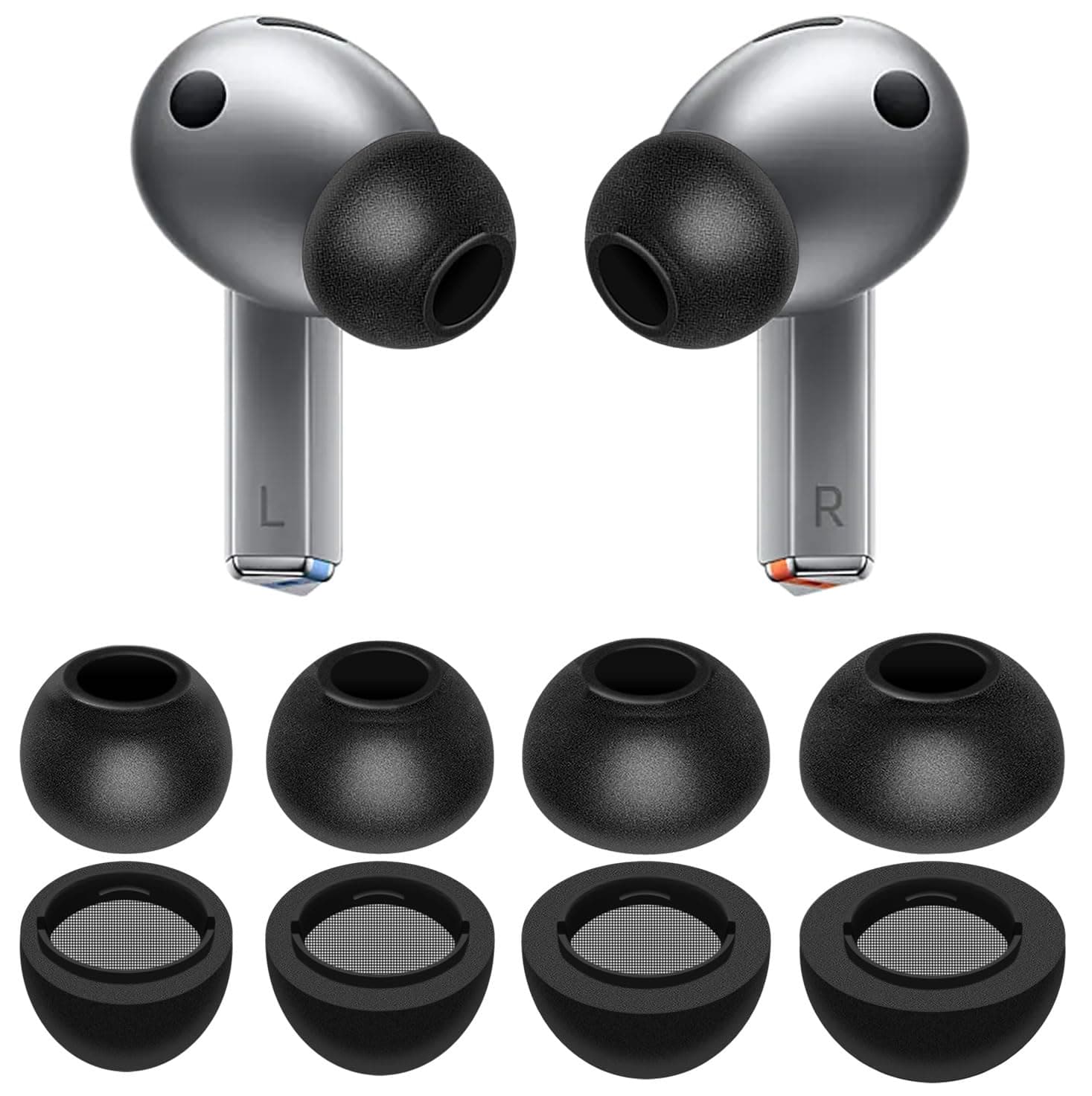 Galaxy Buds 3 Pro Memory Foam Tips Earbud, 4 Pairs Replacement Comfortable No Silicone Pain Noise Isolation Compatible with Samsung Galaxy Buds 3 Pro/Galaxy Buds 4 Pro - Black S/M/L/XL