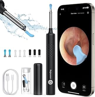 Ear Wax Removal, Wireless Ear Cleaner with Camera, Ear Wax Removal Tool Camera with 1080P HD, Otoscope with 6 Lights, Ear Wax Remover for iPhone, iPad, Android Phones, Black