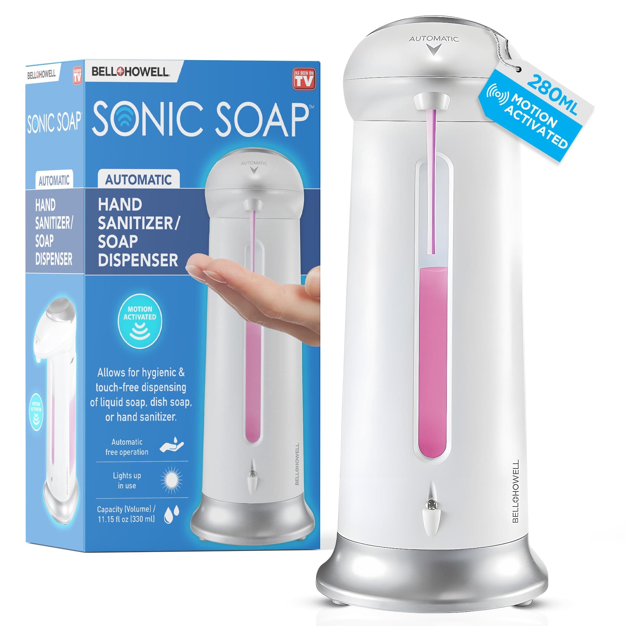 Sonic SOAP Automatic Soap Dispenser, Motion Activated Touchless Soap Dispenser for Kitchen Sink/Bathroom Hands Free Soap Dispenser for Dish Soap + Liquid Soap + Hand Sanitizer Dispenser 9.46 FL. OZ.