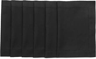 Solino Home Black Placemats Set of 6 - Cotton Linen Hemstitch Placemats 14 x 19 Inch for Winter, Spring, Easter
