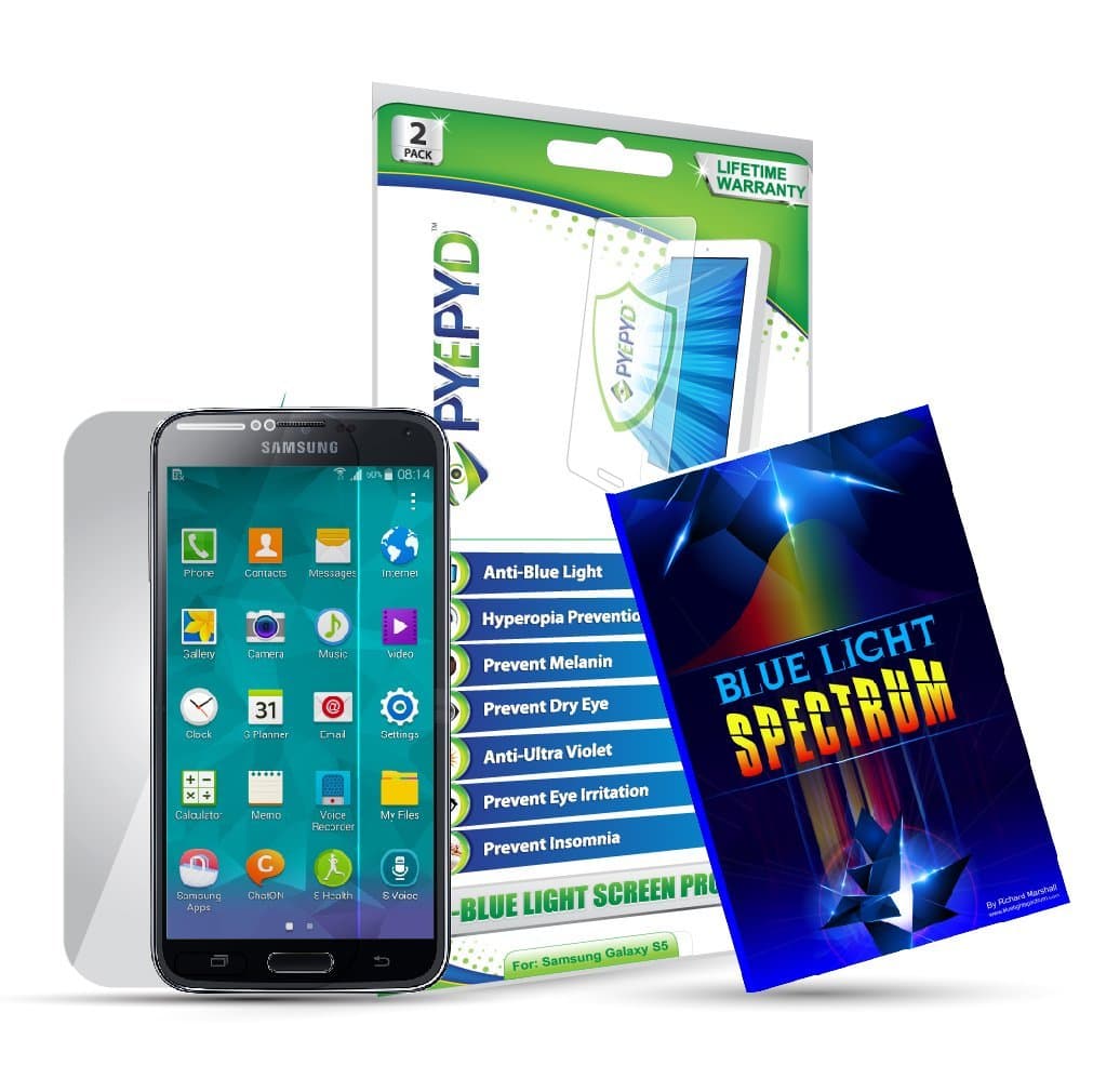 PYEPYD Anti-Blue Light Screen Protector for Samsung Galaxy S5 UV Filter HD Clear Anti-Scratch Premium Quality Film - Saves Your Eyesight from Harmful UV Ray and Blue-Light