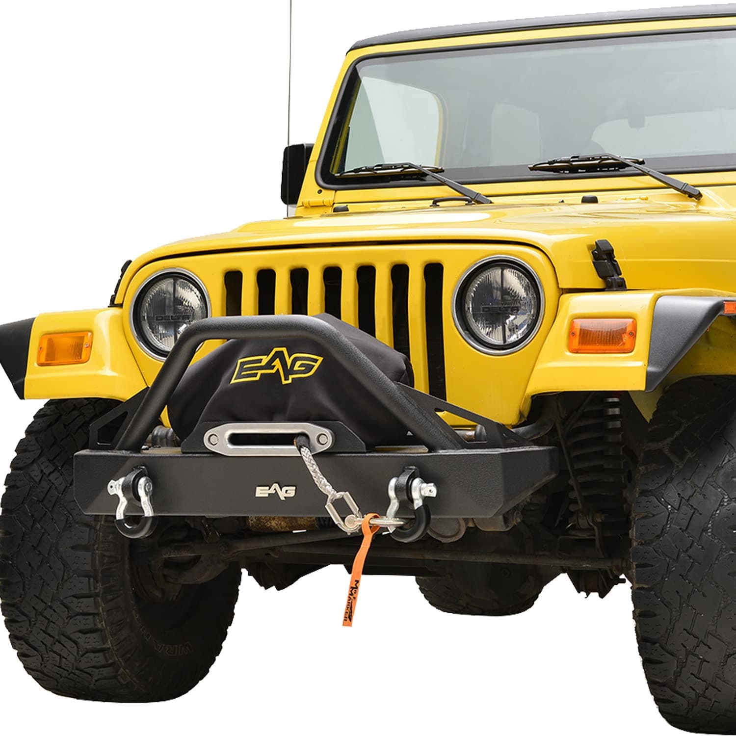 EAG Stubby Front Bumper with Winch Plate Steel Black Textured Fit for 87-06 Wrangler TJ YJ