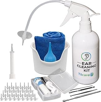 Tilcare Earwax Remover with Earwax Teat - Perfect Ear Cleaning Set - Ear Wash System for Adults & Children - Also Includes Basin, Syringe, Curette, Towel and 30 Tips