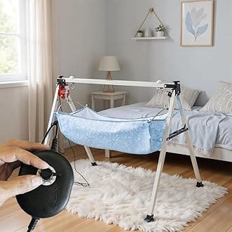 TinyTyke Automatic Cradle for Baby - Electric Swing w/Adjustable Speed - Semi-Foldable Frame with Blue Cloth & Mosquito Net - Palna/Jhula for Kids of 0 to 3 Years