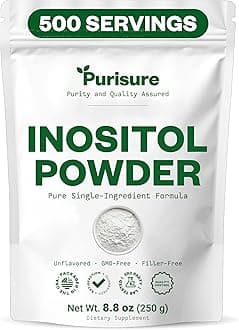 Purisure Inositol Powder, 250g, Fertility, Hormonal Balance and Ovarian Support, Pure Powder, Inositol Supplement to Support Energy and Brain Wellness, Vegan, Non-GMO, 500 Servings