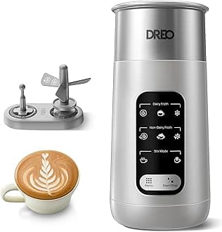 Milk Frother, 8-in-1 Electric Milk Frother, 435ml Silent Milk Steamer & Hot Chocolate Maker, 45 dB Stainless Steel Automatic Foam Frother for Latte Art-level Microfoam, Easy to Clean, Silver Grey
