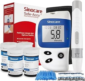 – Blood Sugar Monitor, Sinocare Safe Accu2 Blood Sugar Test Kit with 100 Test Strips, 100 Lans, Light Indicator, No Coding, Easy to Use, Diabetes Testing Kit Home Use UK, mmol/L