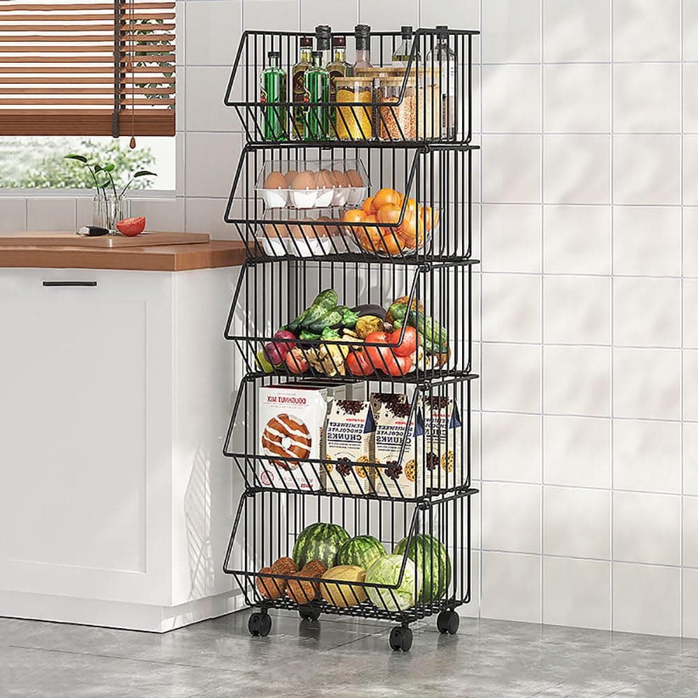 MUMOO BEAR5-Tier Kitchen Storage Shelf Kitchen Fruit Vegetable Storage Basket Multiuse Storage Rack for Snacks Toys Books Tools Kitchen Fruit and Vegetable (Black)