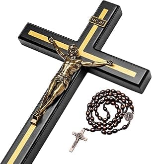 KUXBET 12 Inch Wall Crucifix With Wooden Cross Necklace, Catholic Wooden Jesus Christ Wall Hanging for Home Decor