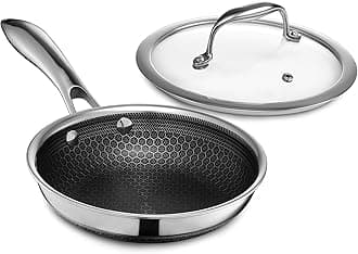 HexClad Hybrid Nonstick 7-Inch Frying Pan with Tempered Glass Lid, Stay-Cool Handle, Dishwasher-Friendly, Oven-Safe Up to 900°F, Induction Ready, Compatible with All Cooktops