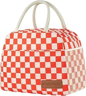 Lunch Bag Women/Men Lunch Box Women/Men (Red+Beige Checkerboard)