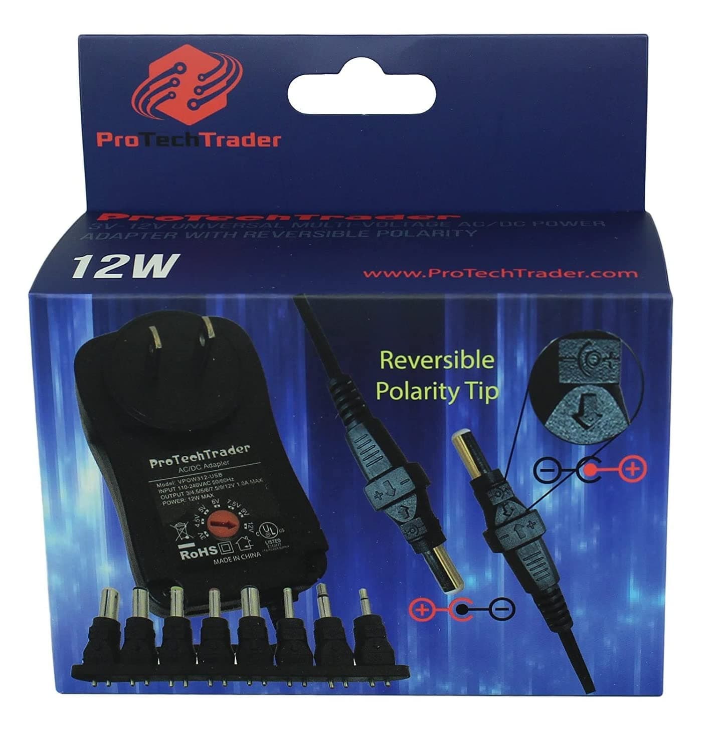 3vdc -12 volt Universal AC/DC Power Adapter USB Port | 8 Reversible Polarity Positive or Negative Tips Center Tip 3v 4.5v 5v 6v 7.5v 9v 12v 1a 12w Transformer 5.5mm 2.5mm 2.1mm 3.5mm 4.0mm 5.0mm 1.7mm